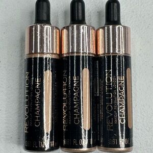 Makeup Revolution Champagne Liquid Highlighter - gold set of 3 sealed